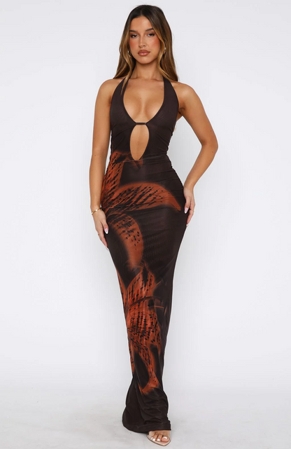 Sexy Halter Hollow Print Dress