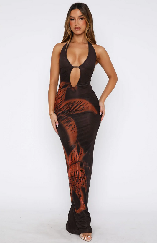 Sexy Halter Hollow Print Dress