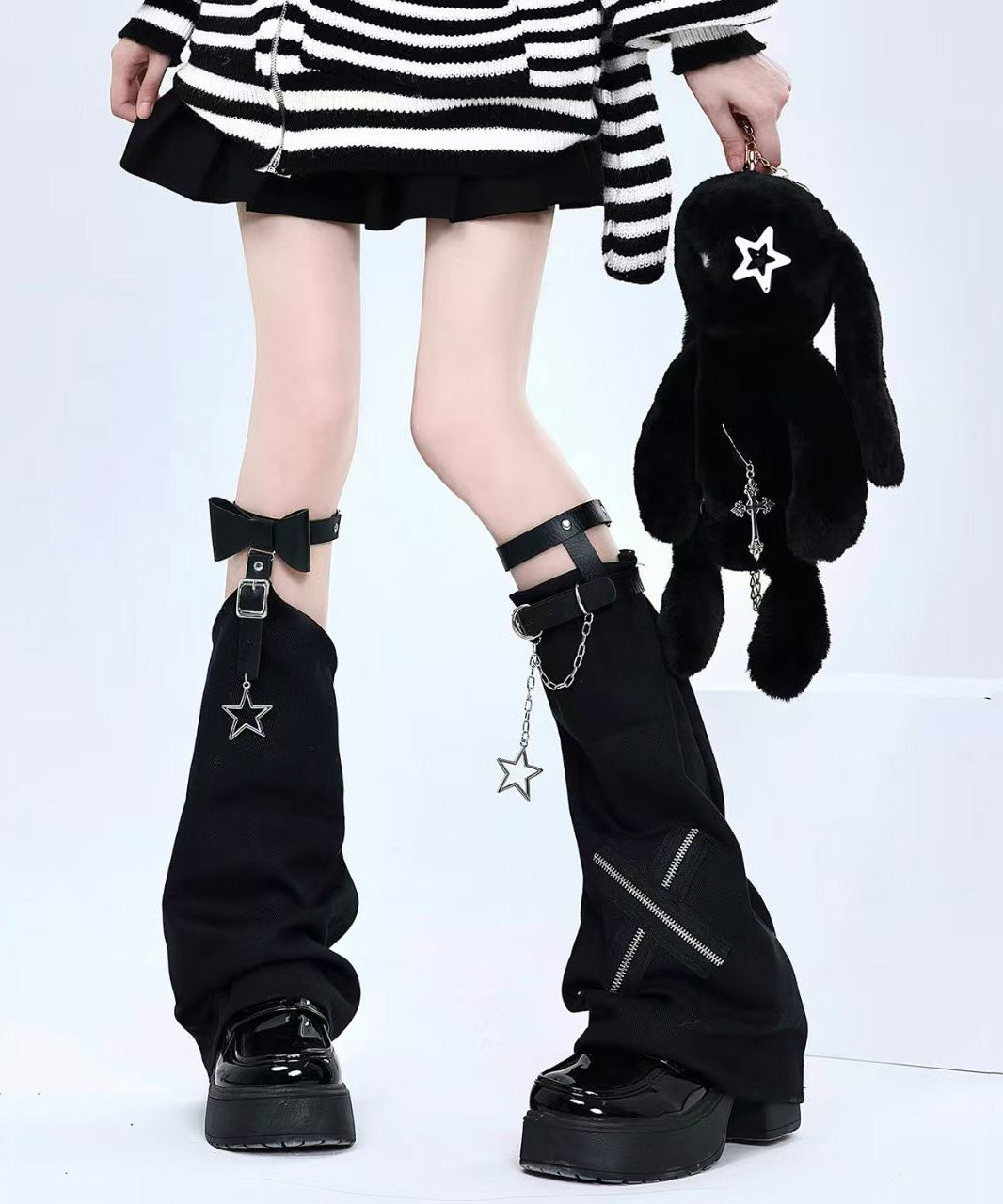 Spicy Girl Stylish Pink Cross Chain Leather Buckle Sock Sleeves