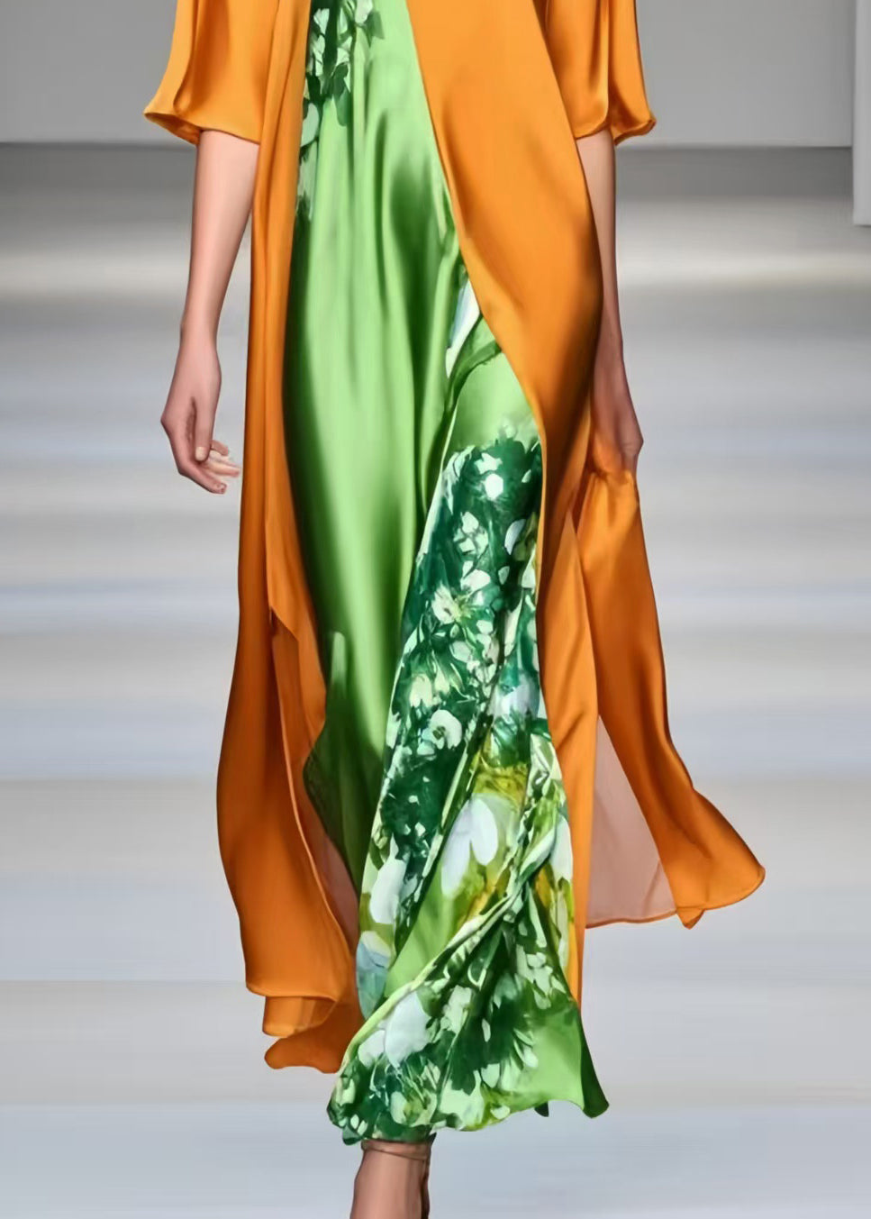 Bohemian Orange Oversized Patchwork Silk Dresses Half Sleeve