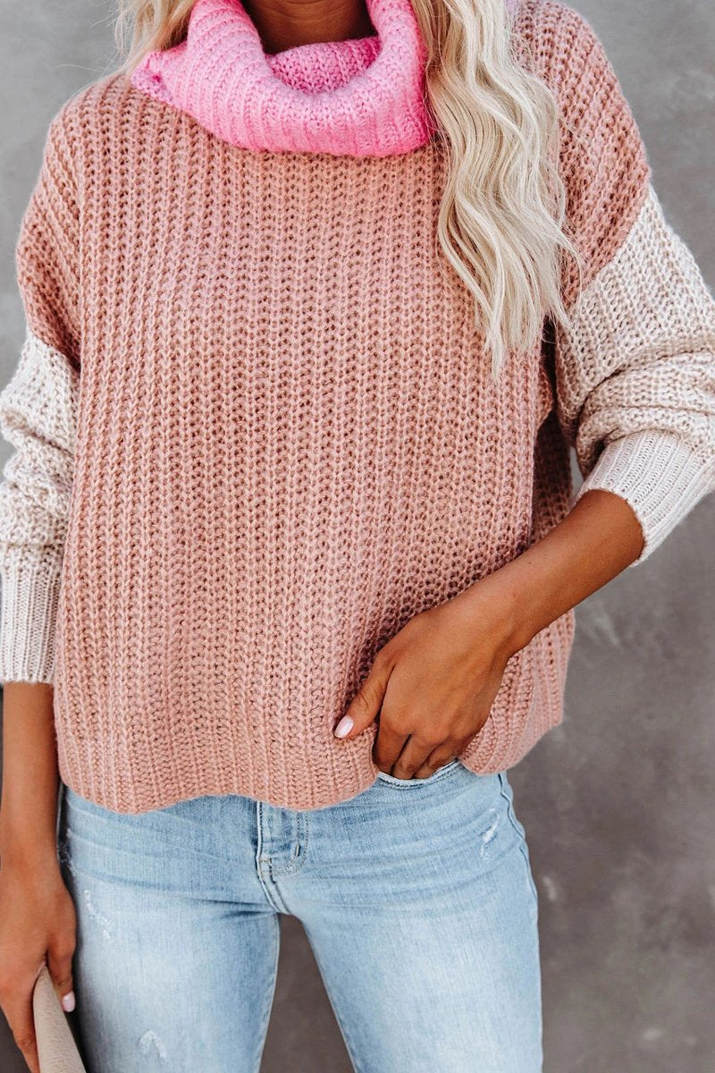 Turtleneck Color Block Casual Sweater