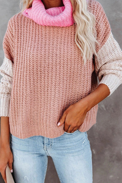 Turtleneck Color Block Casual Sweater