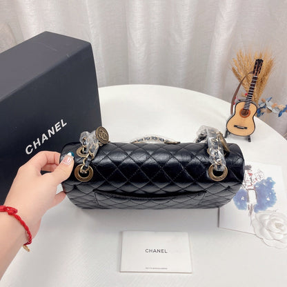 Chanel Coin Medallion Flap Bag Quilted Aged Calfskin Medium