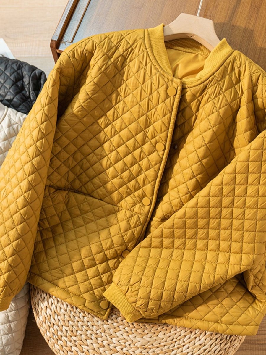 Loose Casual Diamond Plaid Solid Color 100% Natural Fabric Coat