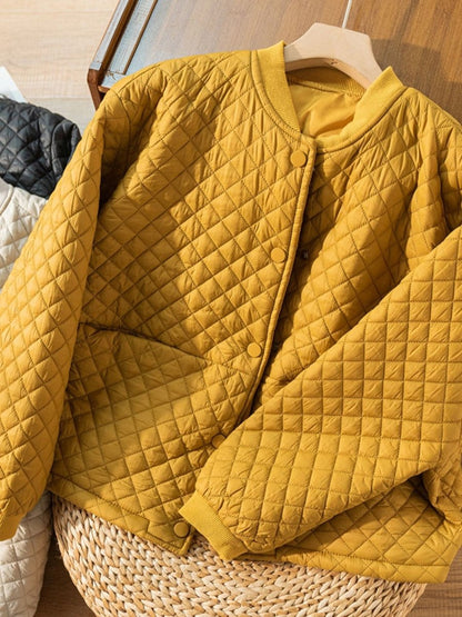 Loose Casual Diamond Plaid Solid Color 100% Natural Fabric Coat