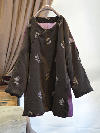Women Vintage Chinese Style Embroidery AB Side Coat