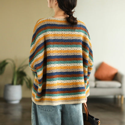 Women Autumn Color Matching Stripe Knitted Sweater