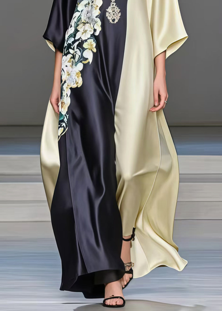 Fine Colorblock Oversized Patchwork Print Silk Dress Summer