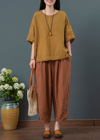 Vintage Yellow Oversized Linen Two Pieces Set Summer