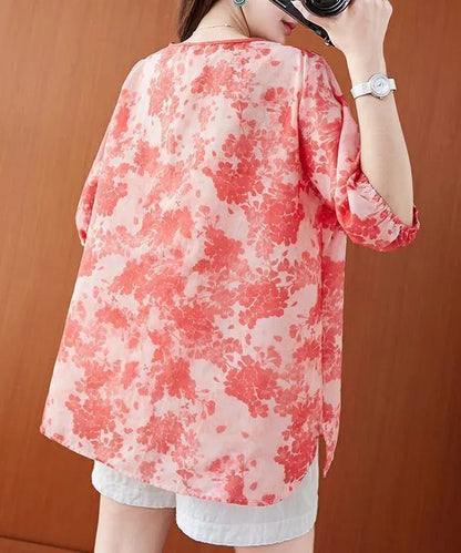 Women o neck lantern sleeve summer Tops red print shirts