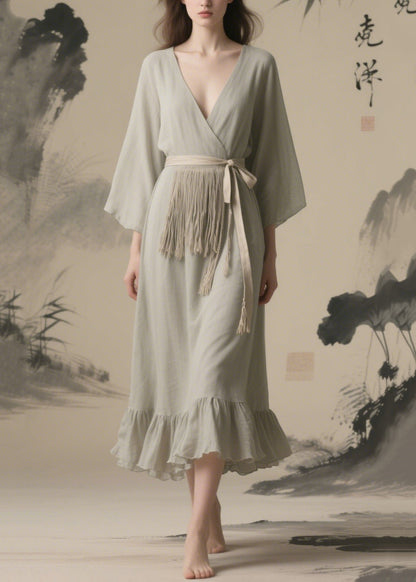 Vintage Grey Tasseled Chiffon Tunic Dresses Summer