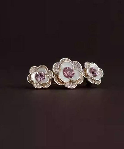 Vintage Light Purple Alloy Zircon Floral Hairpin