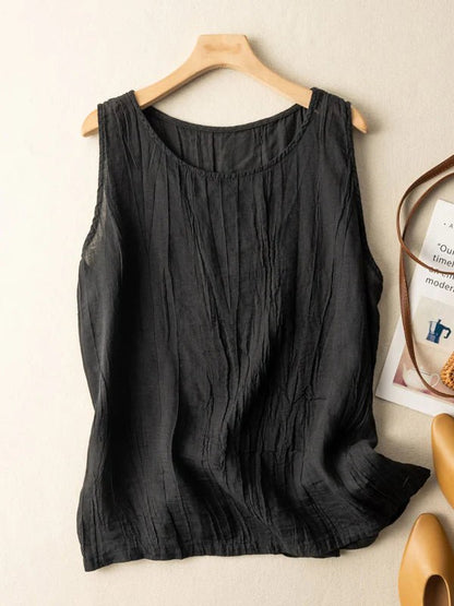 Linen Round Neck Sleeveless Vest Top