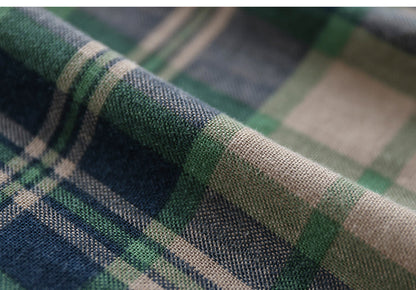 Vintage Cotton and Linen Check Elastic High Waist Plus Size A-Line Skirt