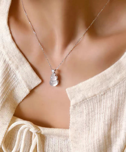 Original Design Green Sterling Silver Chalcedony Calabash Pendant Necklace