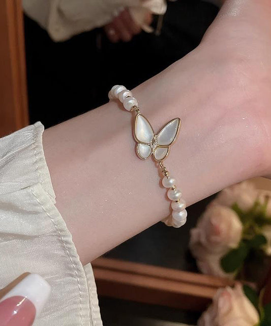 Fashion White Copper Alloy Butterfly Pearl Charm Bracelet