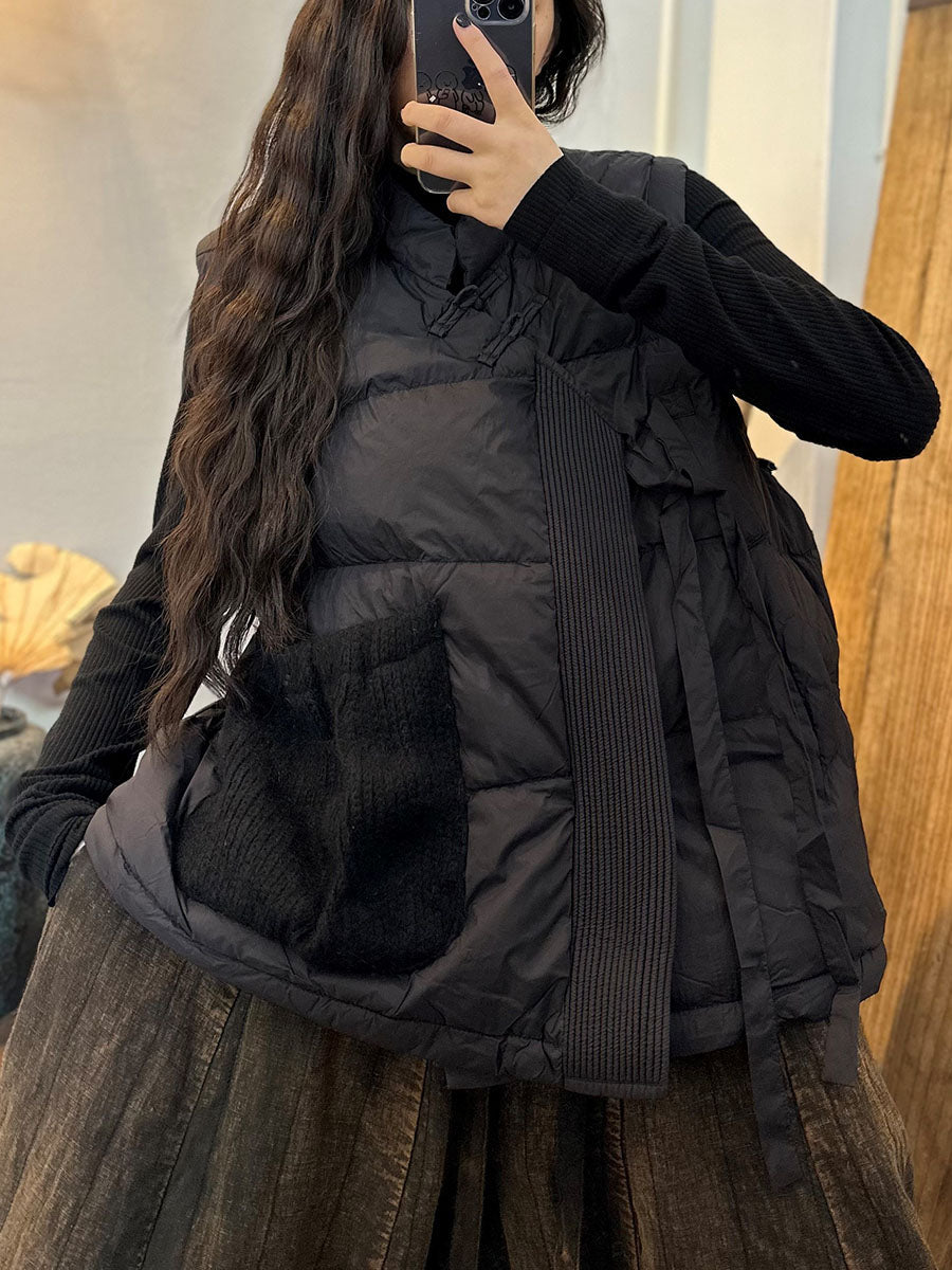 Women Solid Patchwork Drawstring  Down Fabric Waistcoat