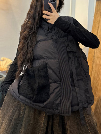 Women Solid Patchwork Drawstring  Down Fabric Waistcoat