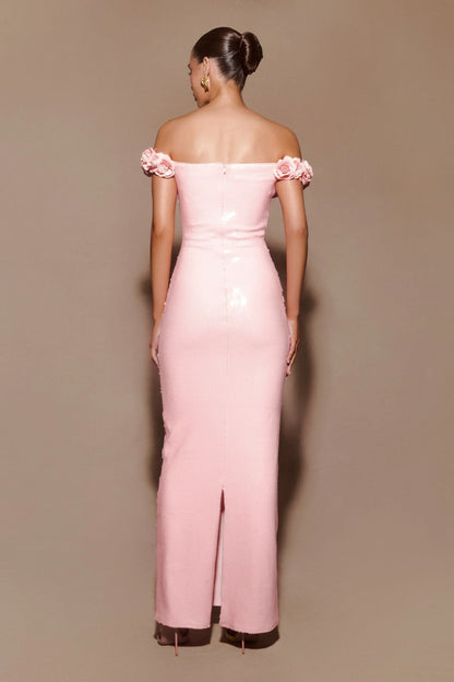 Carrie Sequin Rose Maxi Dress - Pale Pink