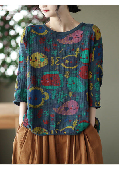 Vintage-Print Cotton-Knit Top