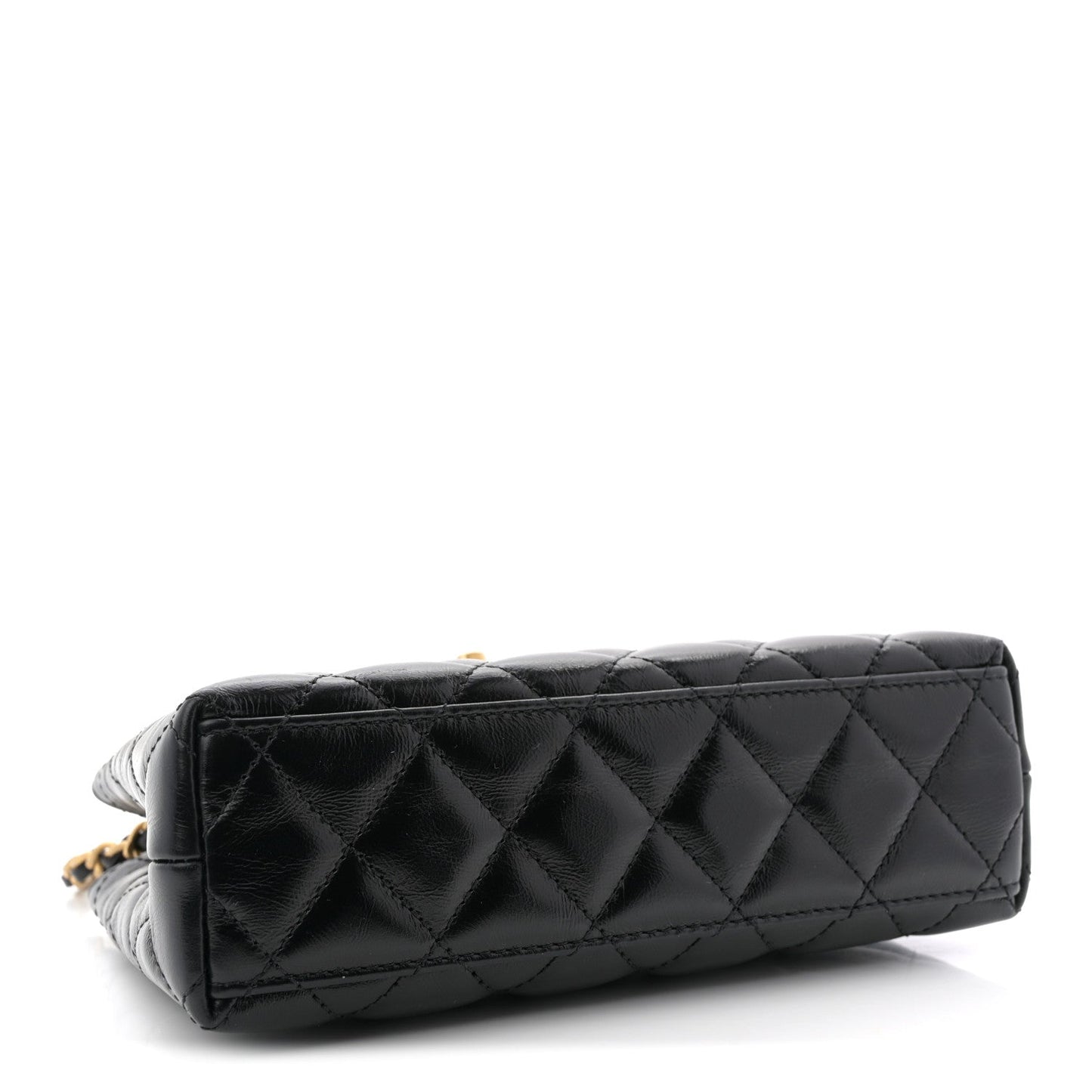 Shiny Aged Calfskin Quilted Nano Kelly Shopper Black