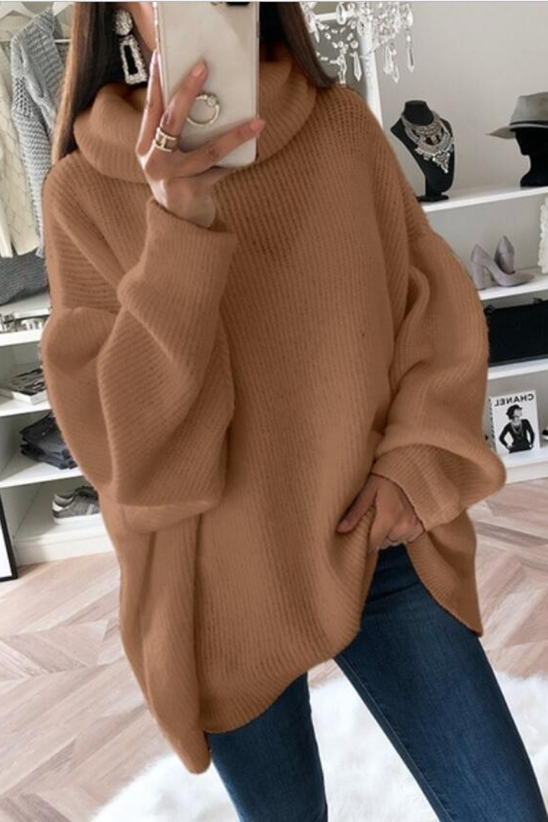 Solid Color Turtleneck Knit Sweater