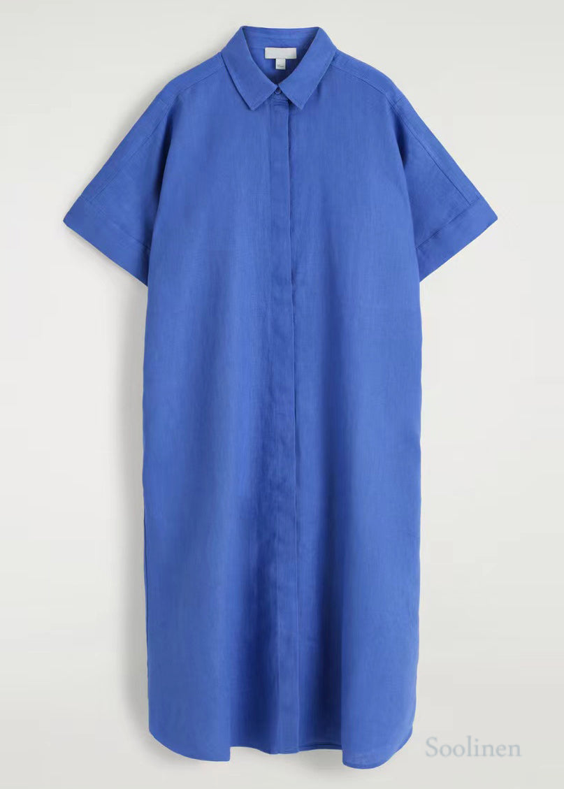 Plus Size Blue Peter Pan Collar Linen Straight Dresses Summer