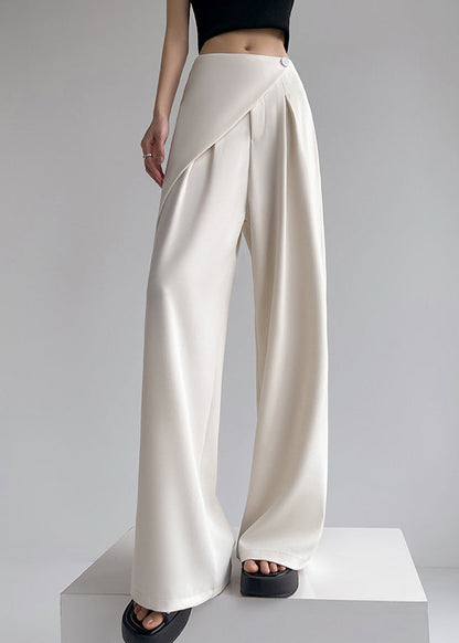 Simple Beige High Waist Patchwork Wide Leg Pants Summer