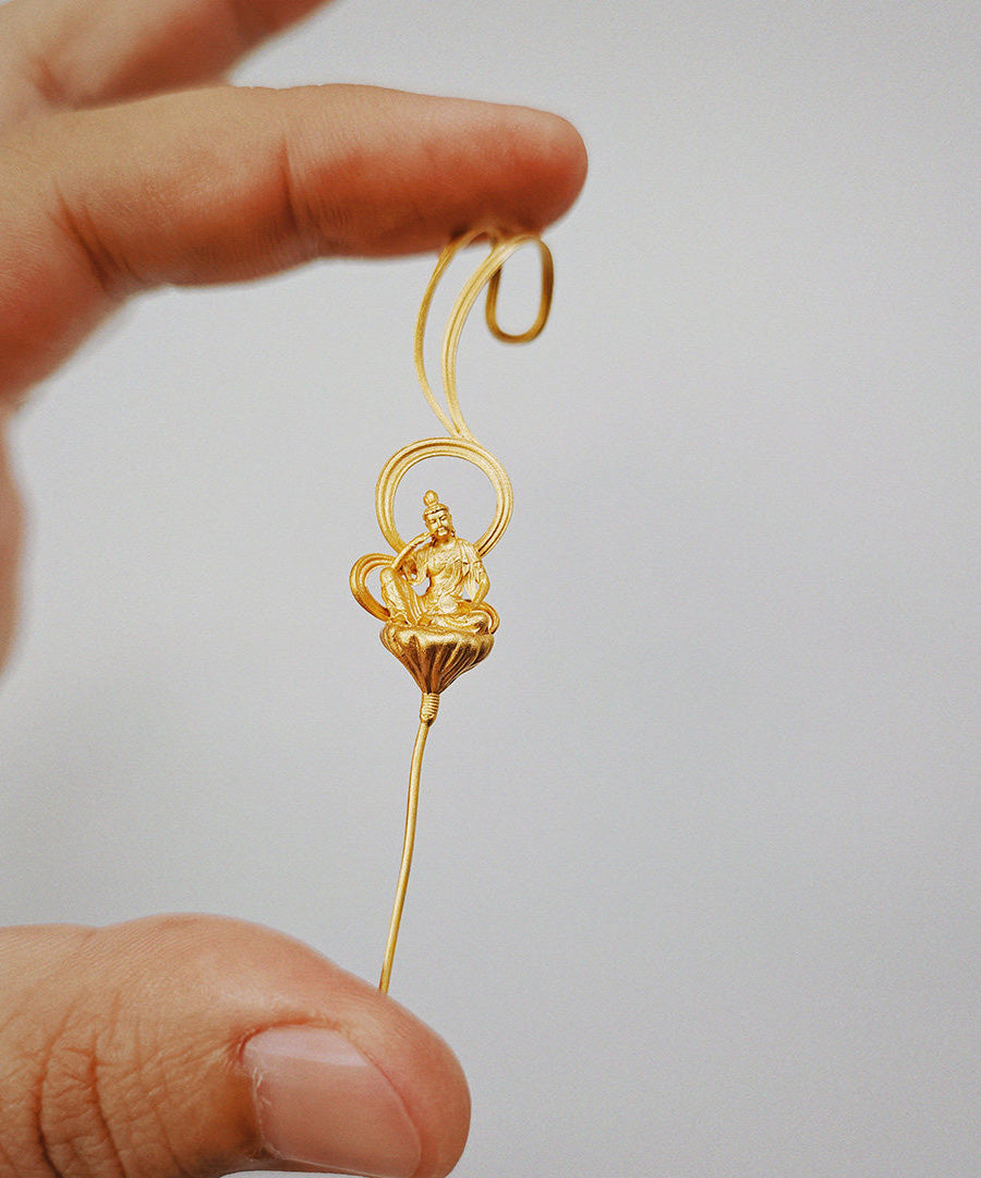 Ethnic Style Handmade Enlightenment Zen Buddhist Silver Gilding Earrings