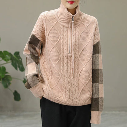 Winter Casual Color Matching Zipper Sweater