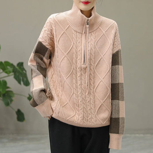 Winter Casual Color Matching Zipper Sweater