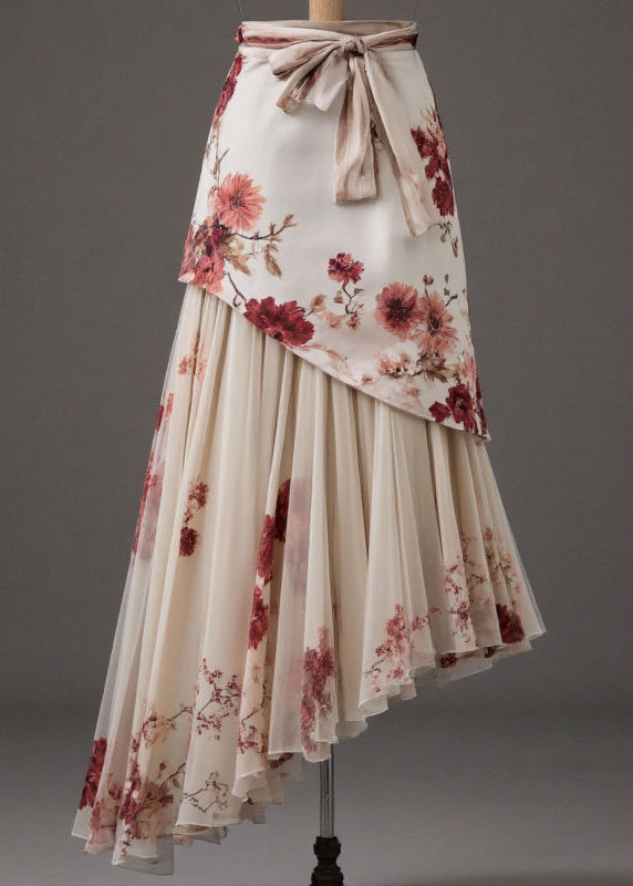 Fashion Apricot Patchwork Tie Waist A Line Skirts Summer