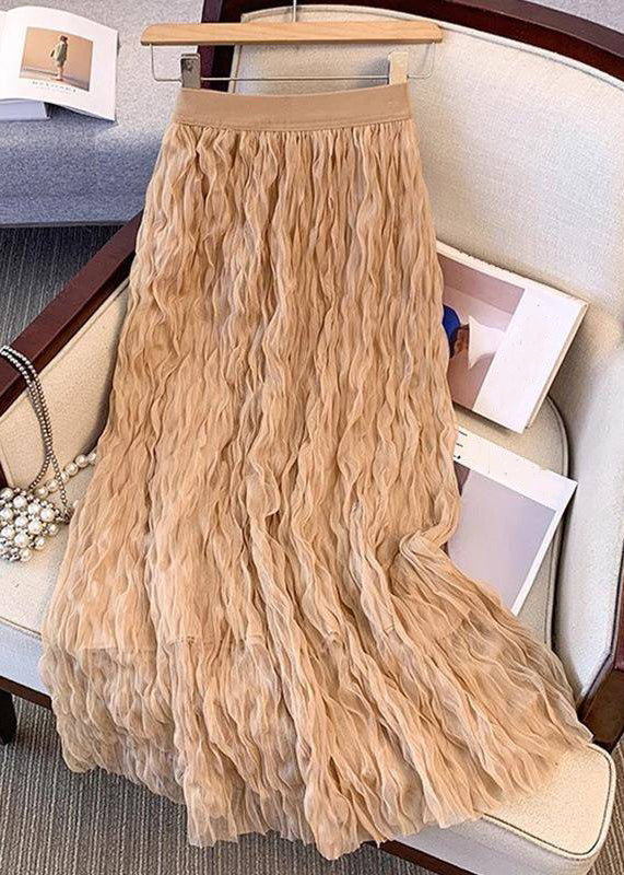 Women Black Wrinkled Solid Tulle Skirts Summer