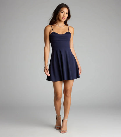 Sultry Glow Sequin Lace Trim Skater Dress