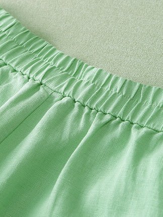 Solid Color Straight Casual High Waist Ninth Linen Pants