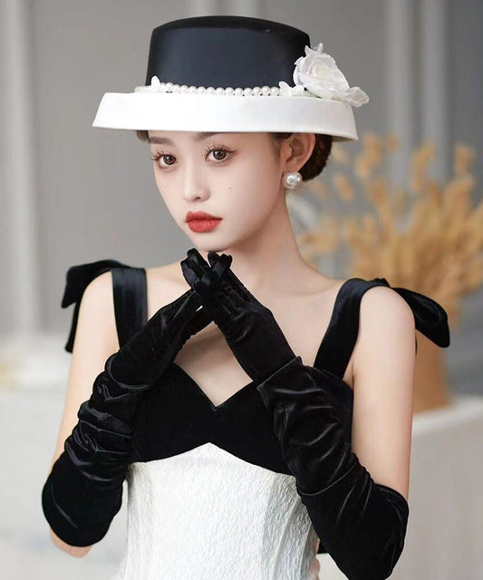 Classy Black Floral Pearl Satin Cloche Hat