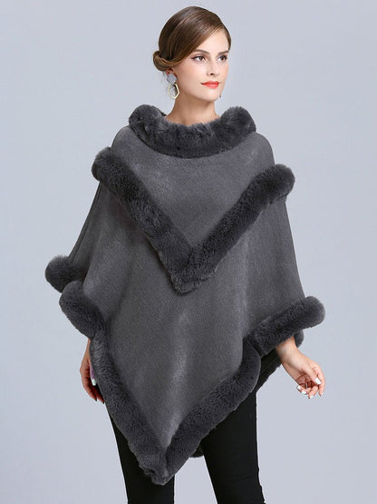 Women Coat Cape Peacoat Faux Fur Collar Poncho