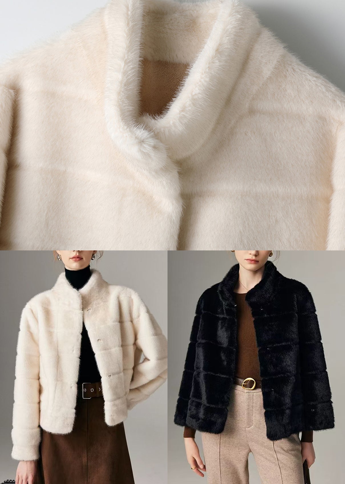 French Black Stand Collar Mink Velvet Jacket Winter