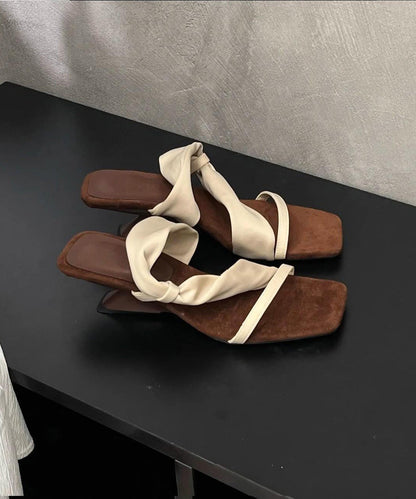 2025 Splicing Apricot Pink Faux Leather Peep Toe Slide Sandals