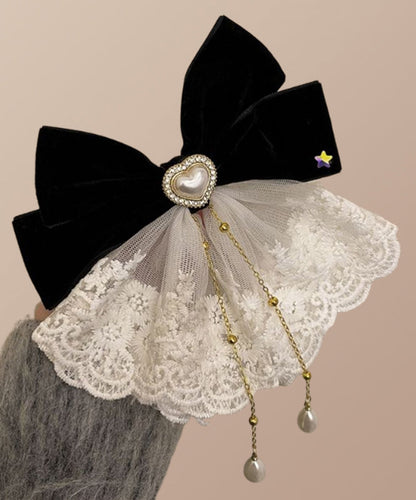 Classy Red Alloy Love Crystal Bow Tassel Hairpin