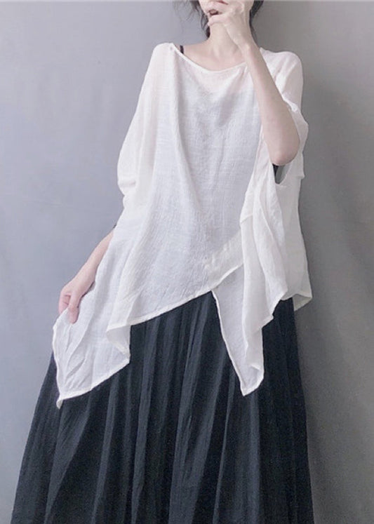 Plus Size White O-Neck Solid Top Summer