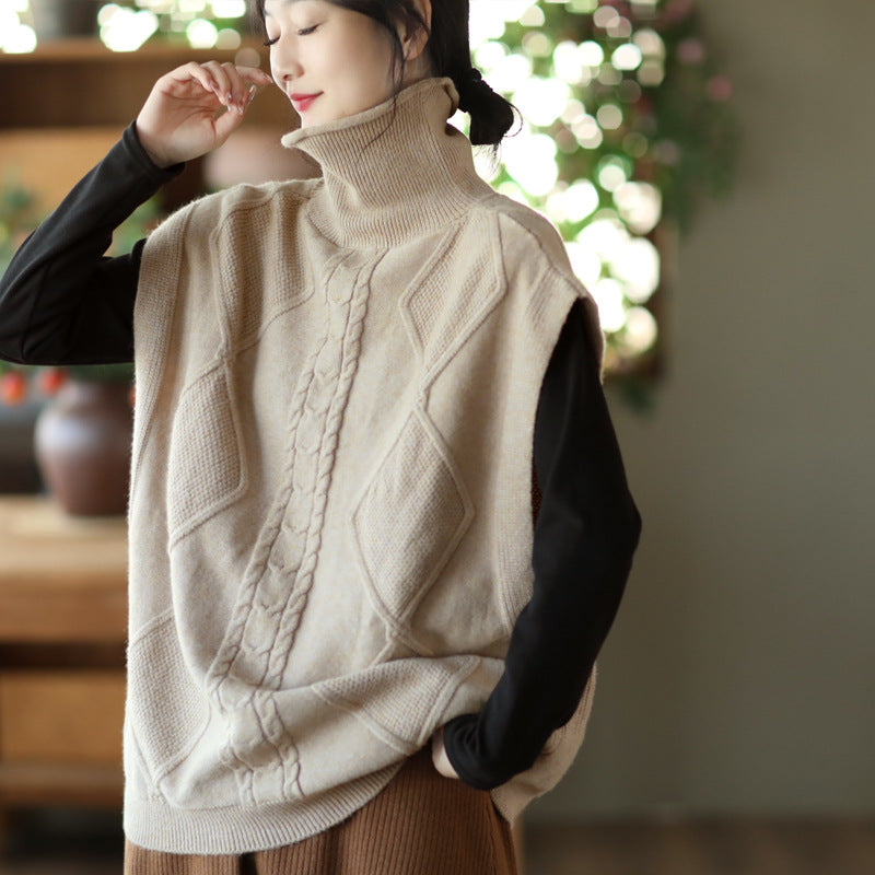 Vintage Twist Knit Turtleneck Vest