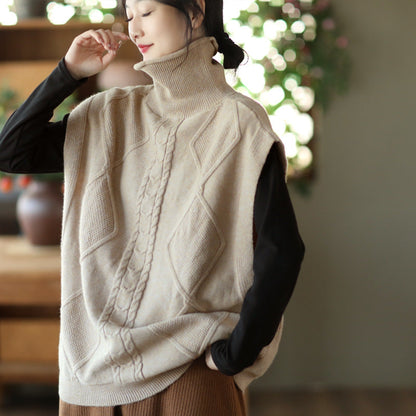 Vintage Twist Knit Turtleneck Vest