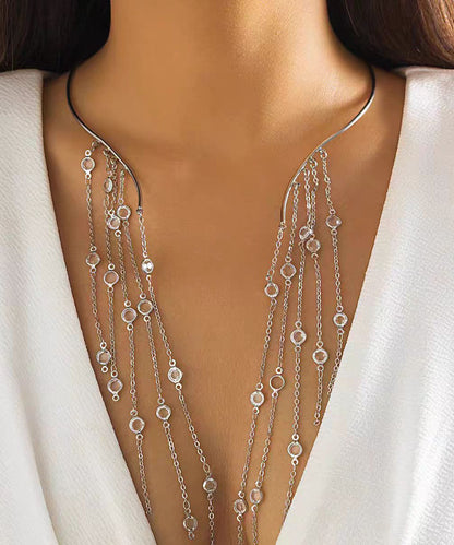 Unique Silk Stainless Steel Chain Tassel Lariat Necklace