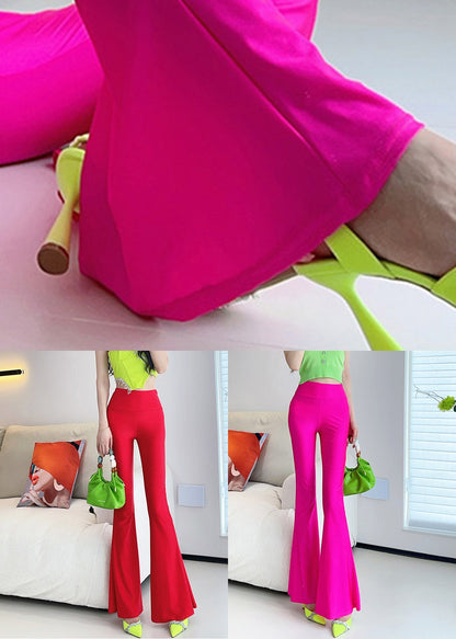 Slim Fit Red High Waist Solid Nylon Flare Leggings