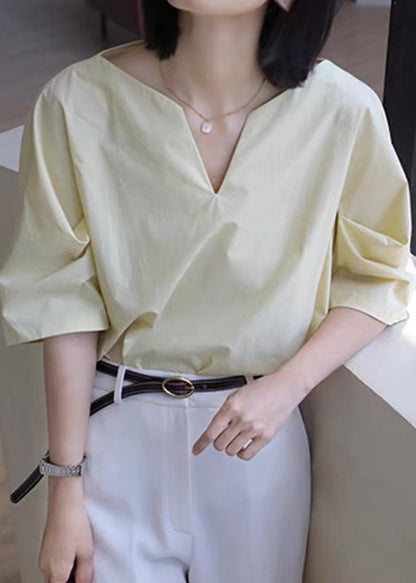 Simple White V Neck Solid Cotton Shirt Half Sleeve