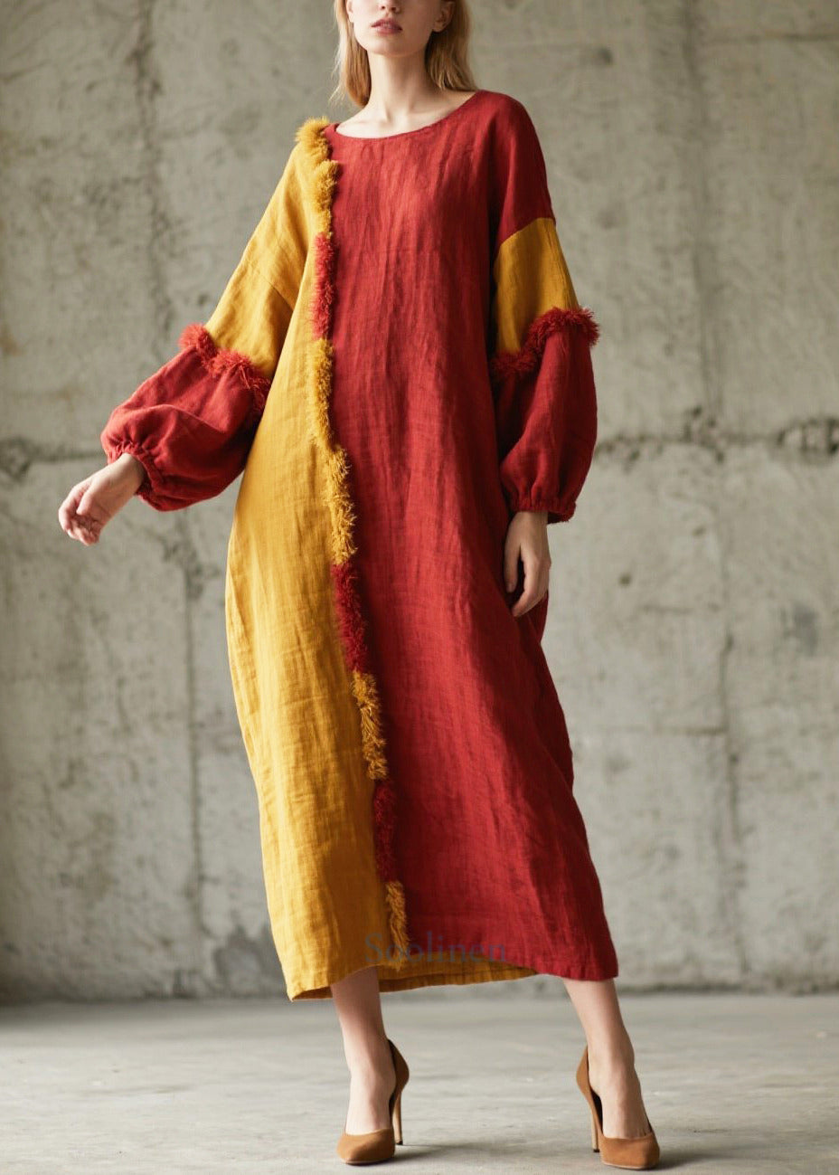 Chic Mixed Color Asymmetrical Patchwork Faux Fur Long Dress Fall