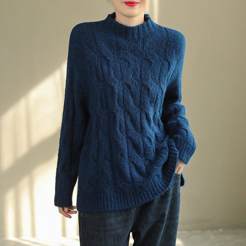 Women Autumn Winter Solid Loose Knitted Sweater