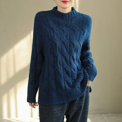 Women Autumn Winter Solid Loose Knitted Sweater