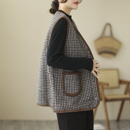 Literary Retro V-Neck Plaid Vest